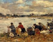 尤金 布丹 : Laundresses on the Bankes of the Touques